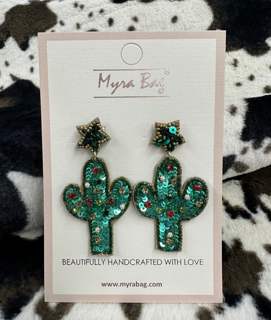 Sparkly Green Cactus Earrings